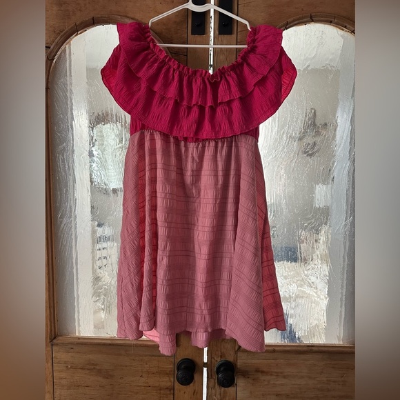 Pink Ruffled Off-Shoulder Dress - Picture 2 of 3